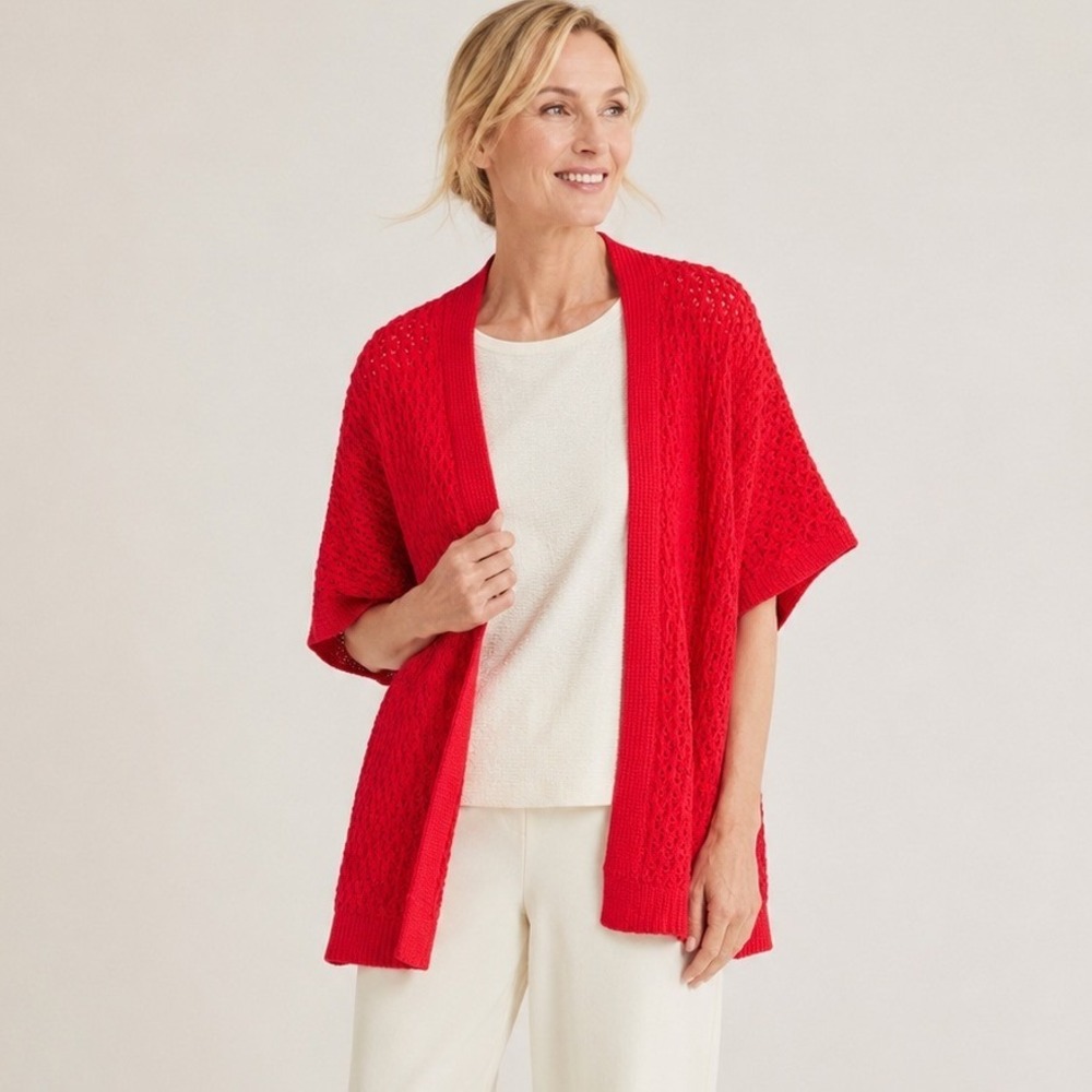 Coldwater Creek Womens Crochet Open Front Cardigan Sweater Red 1X 18 Layering‎